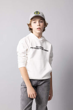 Толстовка оверсайз с капюшоном и принтом для мальчиков - Defacto фото 2