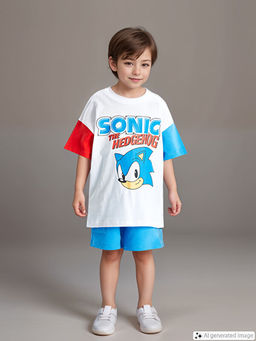 Bisiklet Yaka K?sa Kollu Sonic Bask?l? Erkek Bebek Ti??rt ve ?ort 2li Tak?m