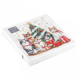 Салфетки бумажные "Bouquet Home Collection Classic" 33х33см, 3-х слойные, 20 штук в упаковке, 100% целлюлоза, "Котята у елки" (Россия)