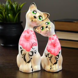Набор фигурок керамика «Love Коты ушастые», 2 шт., в цветочек, 13×6×17 см
