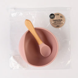 Тарелка детская на присоске M&B, ложка, силикон, пыльная роза