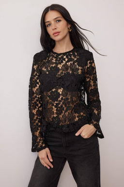 Siyah Vatka Detayl? Dokuma Gupur Bluz TWOAW26BZ00336