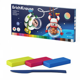 АКЦИЯ Цена за 1 шт. Пластилин классический ErichKrause Kids Space Animals 24 цвета со стеком, 432 г (в коробке 24 шт)