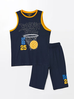 Bisiklet Yaka Bask?l? Erkek ?ocuk ?ortlu Pijama Tak?m?