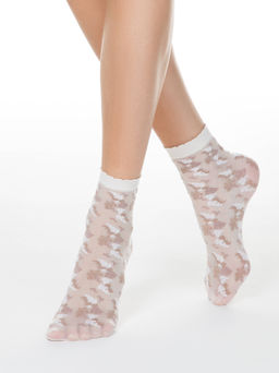 Цена за 2 пары. Носки Классические CONTE Тонкие носки FANTASY с имитацией цветочной вышивки brown-panna