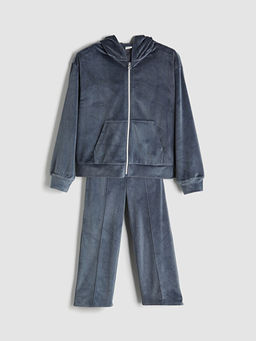 Kap??onlu K?z ?ocuk Kadife E?ofman Tak?m