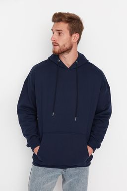 TRENDYOL MAN Siyah Oversize/Genis Kesim Kapusonlu Uzay Bask?l? Ici Polar/S?cak Tutan Sweatshirt TMNAW23SW00344 - Trendyolmilla фото 2