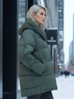 Куртка зимняя женская с капюшоном модная цвета хаки 7651Kh - Visdeer фото 19