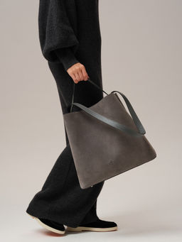 Замшевая сумка шоппер Olga DBR 30948 серый замок  фото 7