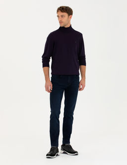 Mor Slim Fit Bal_k__ Yaka Y_n Kar___ml_ Basic Triko Kazak
