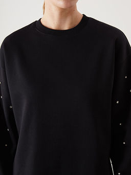 Bisiklet Yaka Parlak Ta?l? Kad?n Kal?n Sweatshirt Tunik