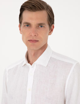 Beyaz %100 Keten Regular Fit Uzunkollu G_mlek - Pierre cardin фото 2