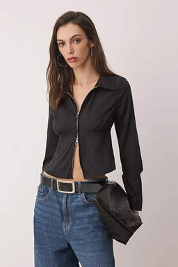 Siyah Onu Fermuar Detayl? Fitted Gomlek TWOAW26GO00011