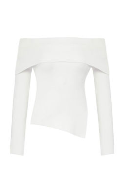 Ekru Premium Iplik/Ozel Iplik Carmen Yaka Triko Kazak TWOAW26KZ00064 - Trendyolmilla фото 5