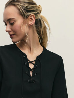 Футболка из хлопка со шнуровкой / Zarina фото 6