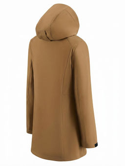 Парка женская софтшелл виндстоппер удлинённая с капюшоном горчичного цвета 9614_1G