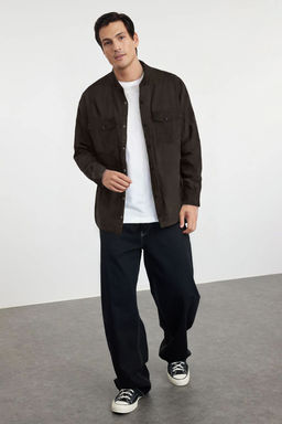 TRENDYOL MAN Koyu Haki Regular Cift Cepli Denim Kot Gomlek TMNSS24GO00081