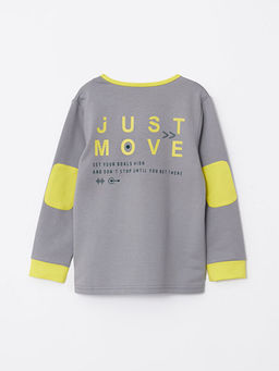 Bisiklet Yaka Bask?l? Uzun Kollu Erkek ?ocuk Ti??rt