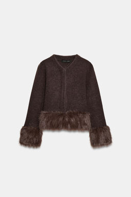 CONTRAST KNIT FAUX FUR CARDIGAN - Zara фото 5