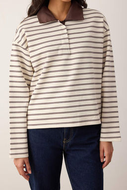 Kahverengi Cizgili More Sustainable Dokuma Yakal? Oversize Orme T-shirt/Sweatshirt TWOAW26TS00004