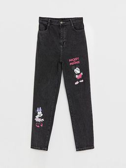 Mom Fit Minnie ve Mickey Mouse Bask?l? K?z ?ocuk Jean Pantolon - Waikiki фото 3