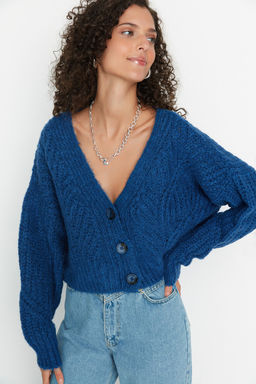 Indigo Yumusak Dokulu Crop Triko H?rka TWOAW21HI0017