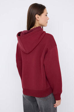 Teen Bordo Kapusonlu Kal?n Ici Polarl? Yar?m Pat Fermuarl? Cepli Orme Sweatshirt TWOAW26SW00160 - Trendyolmilla фото 16