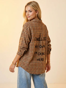 K13513 Рубашка с вышивкой OVER SIZE (хлопок) БЕЖЕВЫЙ