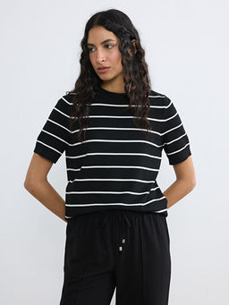 Bisiklet Yaka ?izgili Kad?n Triko Kazak