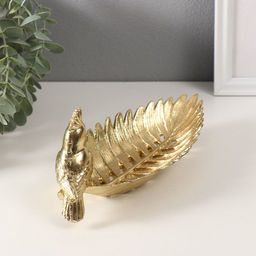 Фигурка полистоун подставка «Золотой попугайчик с хохолком на золотом листе», 11×24.5×11 см