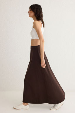 Kahverengi Volanl? Maxi Denim Etek TWOSS25ET00005