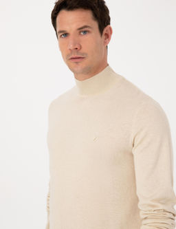 Bej Slim Fit Pamuk Kar___ml_ Yar_m Bal_k__ Yaka Triko Kazak