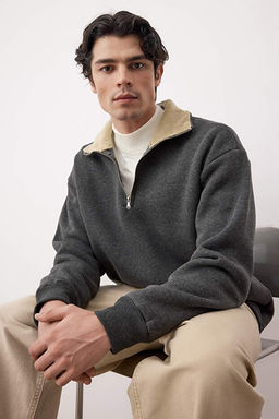 Antrasit Yaka Detayl_ Dik Yaka Yeni Oversize/Geni_ Kesim __i Polarl_ Sweatshirt TMNAW26SW00003 - Trendyolmilla фото 2