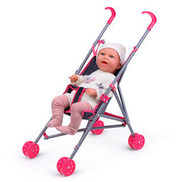 Коляска-трость для кукол, прогулочная, цвет серо-розовый
