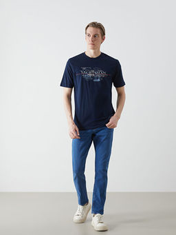 Bisiklet Yaka K?sa Kollu Bask?l? Penye Erkek Ti??rt