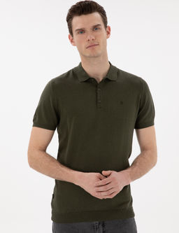 Haki Slim Fit D__meli Polo Yaka Triko Ti__rt