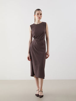 Bisiklet Yaka Krep Midi Elbise