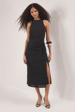 TRENDYOLMILLA Kahverengi Duz Midi Dokuma Elbise TWOSS25EL00777  фото 8