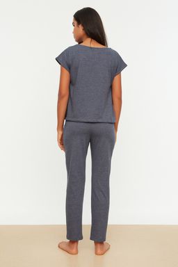 Trendyolmilla Lacivert %100 Pamuklu Baglama Detayl? T-shirt-Pantolon Orme Pijama Tak?m? THMSS20PT0068  фото 5
