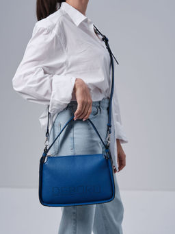 Сумка кожаная на плечо Deboro 30790 синяя гуашь