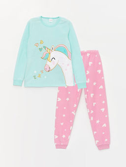 Bisiklet Yaka Desenli Uzun Kollu Polar K?z ?ocuk Pijama Tak?m?