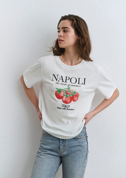 Napoli Bask?l? Beyaz Tisort - Mavi фото 2