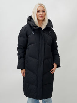 Пальто летучая мышь женское с капюшоном зимнее черного цвета 9616Ch - Mtforce фото 11