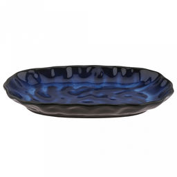 "Тихий океан" Блюдо керамическое 310х185х40мм, 850мл, асимметричная форма, синий (Китай)