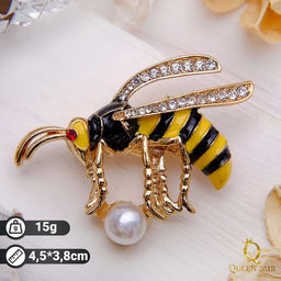 Брошь «Пчелка» с бусиной, цветная в золоте