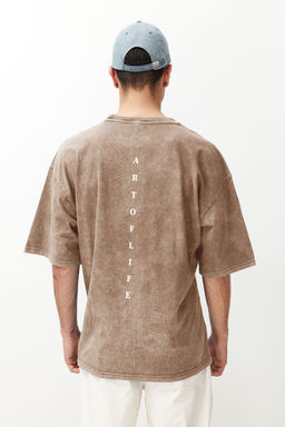 TRENDYOL MAN Antrasit Oversize/Genis Kesim Soluk Efektli Yaz? Bask?l? %100 Pamuklu T-Shirt TMNSS23TS00166 - Trendyolmilla фото 4