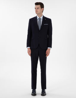 Lacivert Slim Fit Y_n Tak_m Elbise