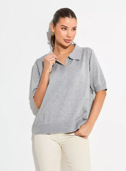 K13460 Футболка-поло (вязаный трикотаж) СВ_СЕРЫЙ