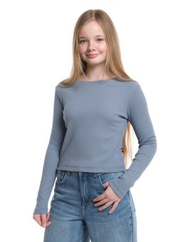 Лонгслив в рубчик 22-0215 серо-голубой