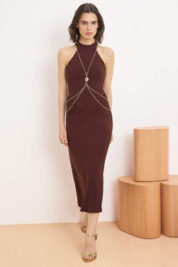 Kahverengi Aksesuar Detayl? Orme S?k/Gece Elbise TPRSS26EL00079